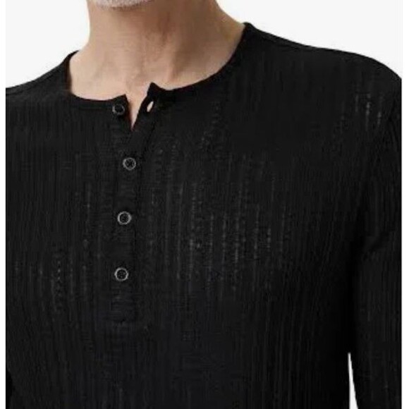 John Varvatos Men's Araujo Regular Fit Rib Henley 3 Button Black Sz S  MSRP $298 - Picture 1 of 9